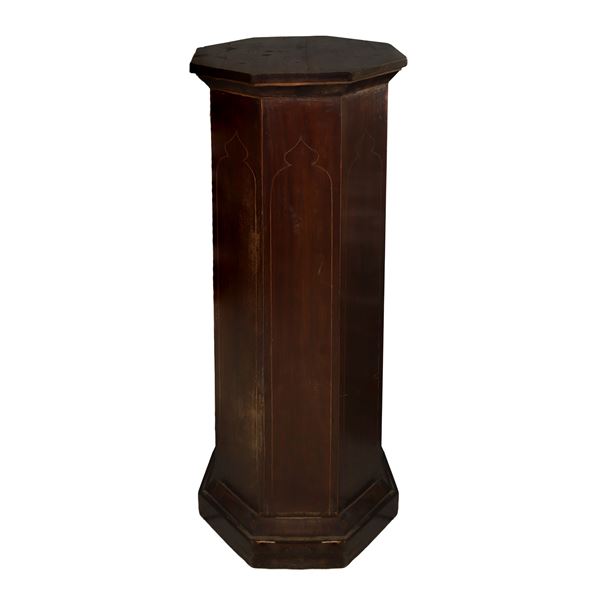 Colonna ottagonale in legno di mogano filettata in legni chiari