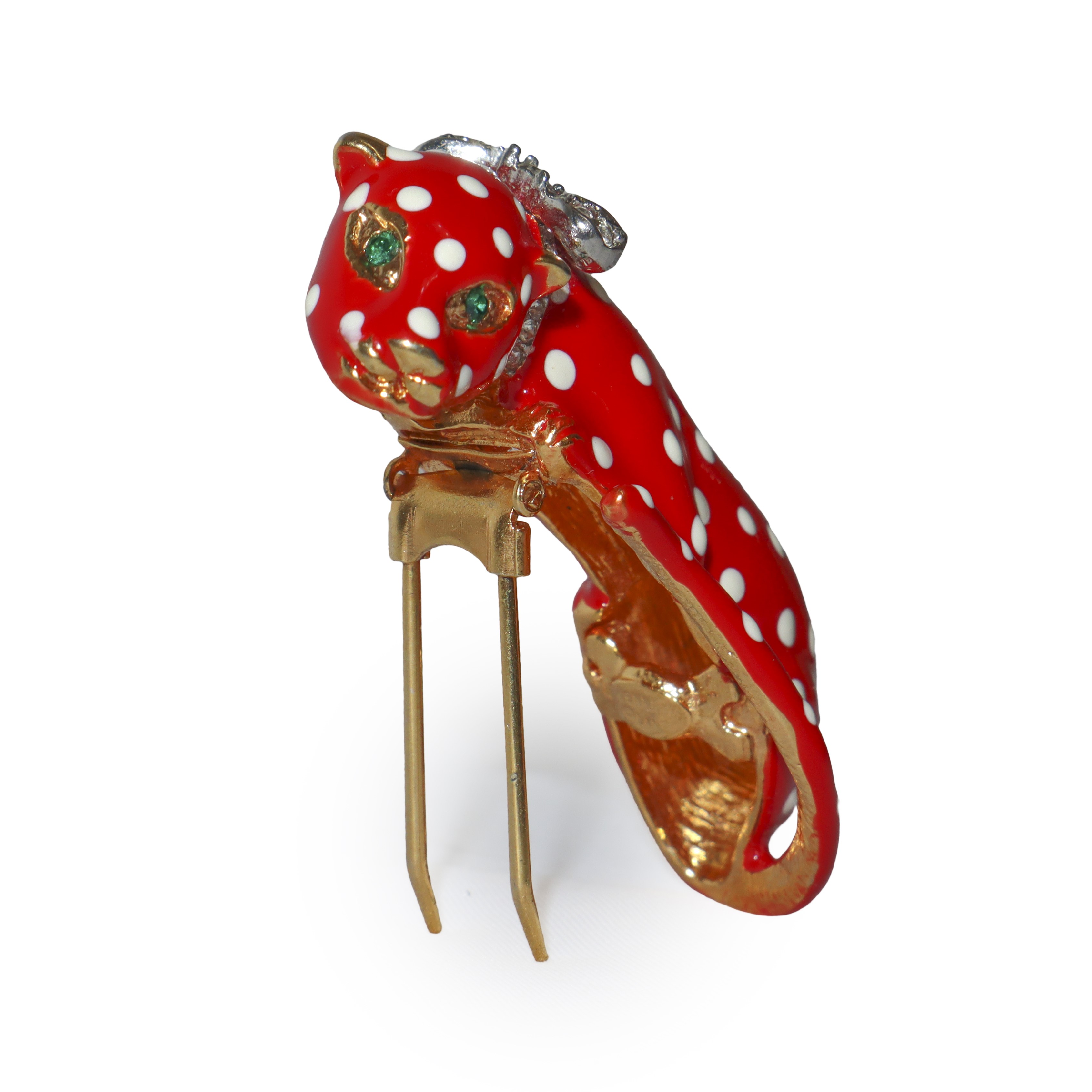 Ferma Foulard a forma di leopardo rosso a pois bianchi con strass