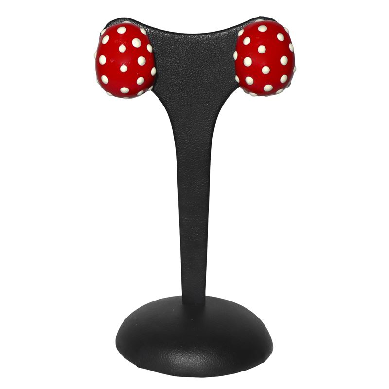 Orecchini a clip smaltati rossi con pois bianchi