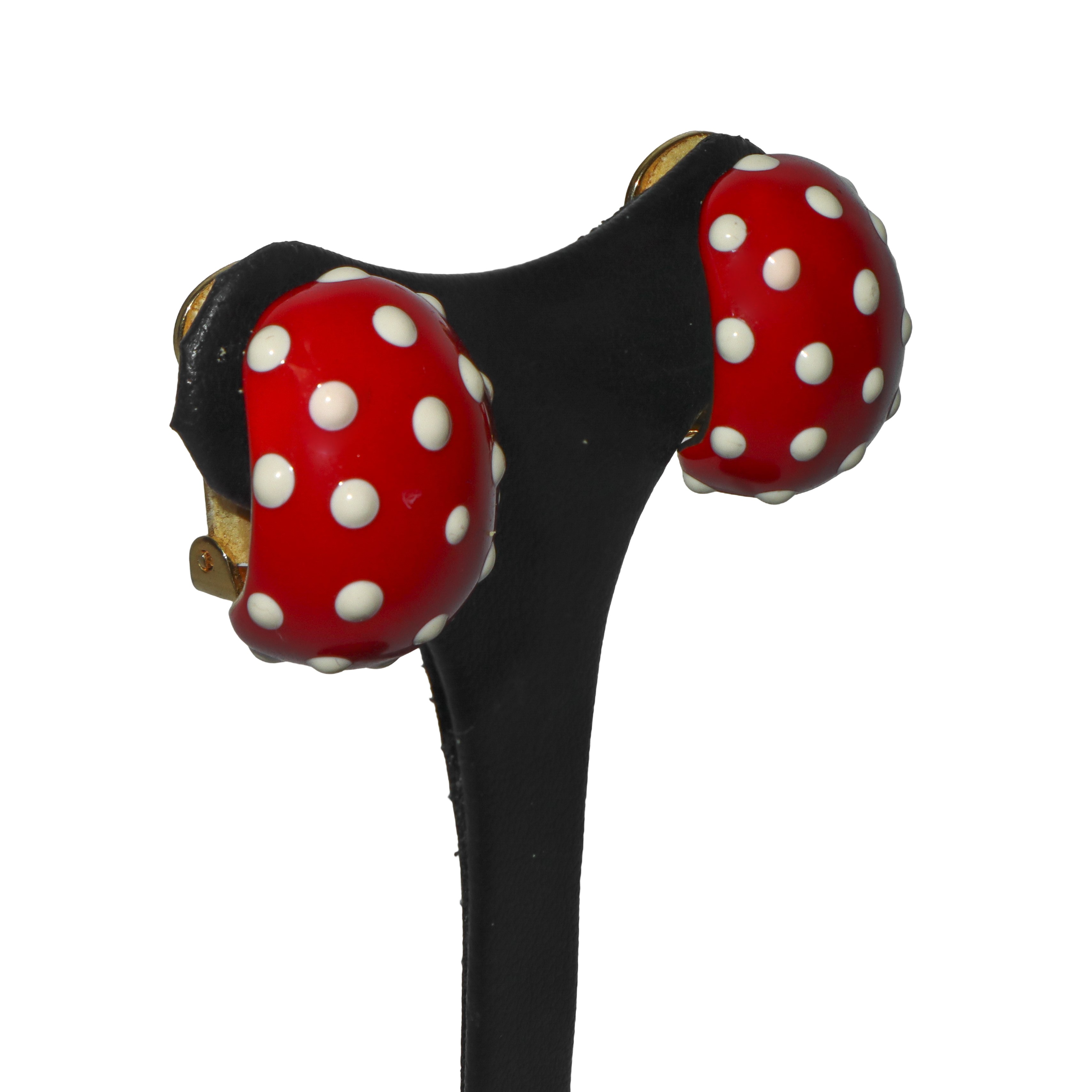 Orecchini a clip smaltati rossi con pois bianchi