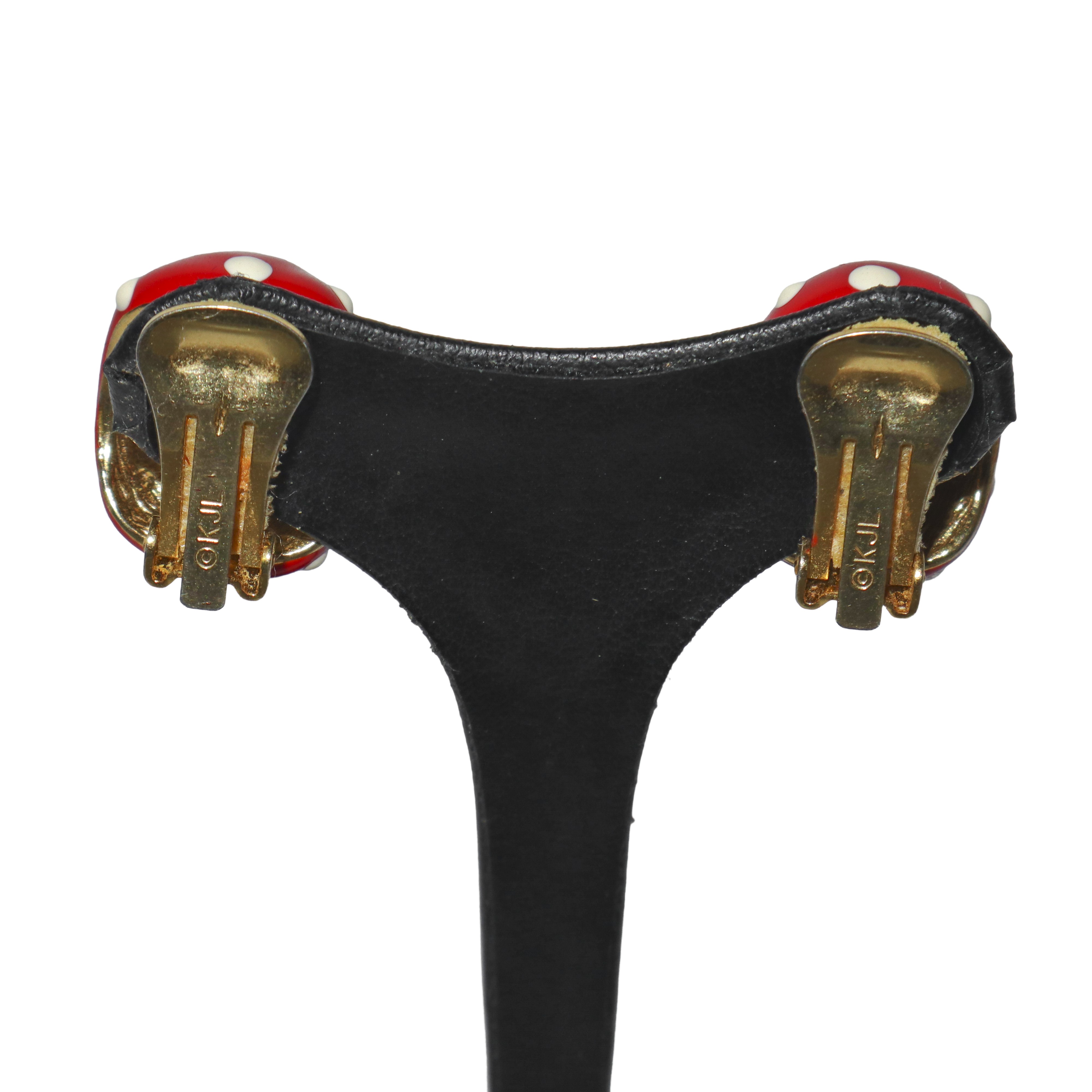 Orecchini a clip smaltati rossi con pois bianchi