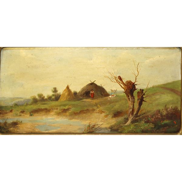 Country landscape with huts