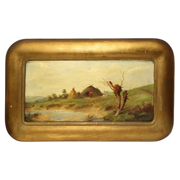 Paesaggio campestre con capanne