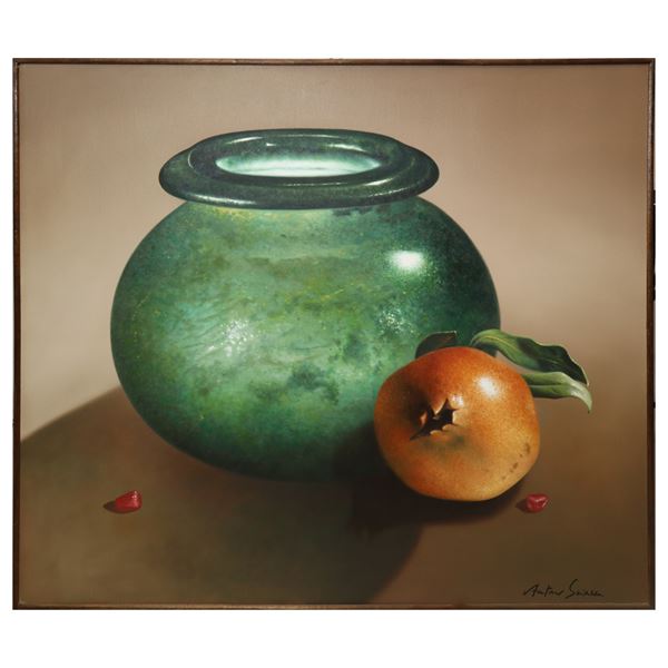 Antonio Sciacca - Natura morta con vaso verde e melograno