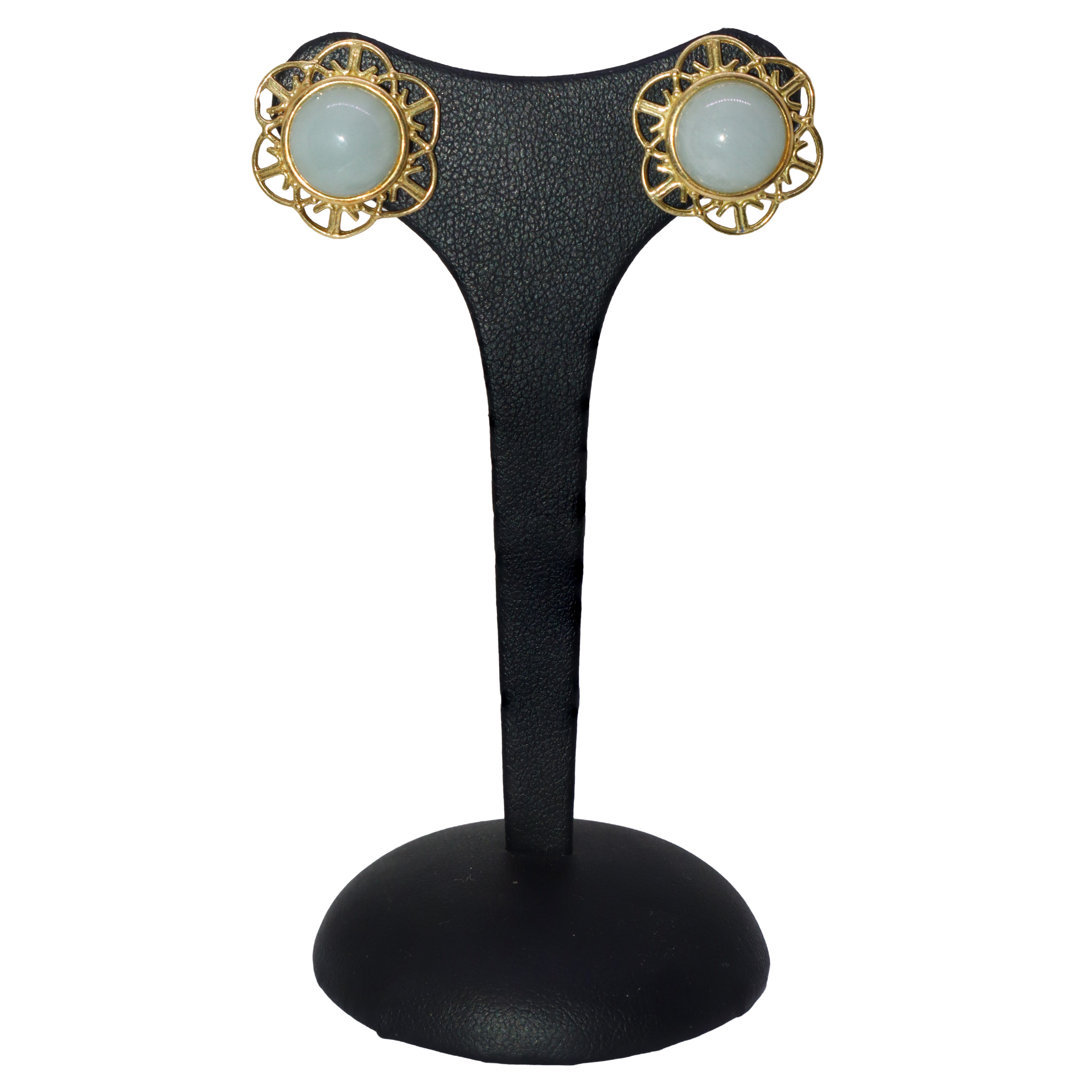 Orecchini in oro a clip a forma di fiore con pietra grigia centrale