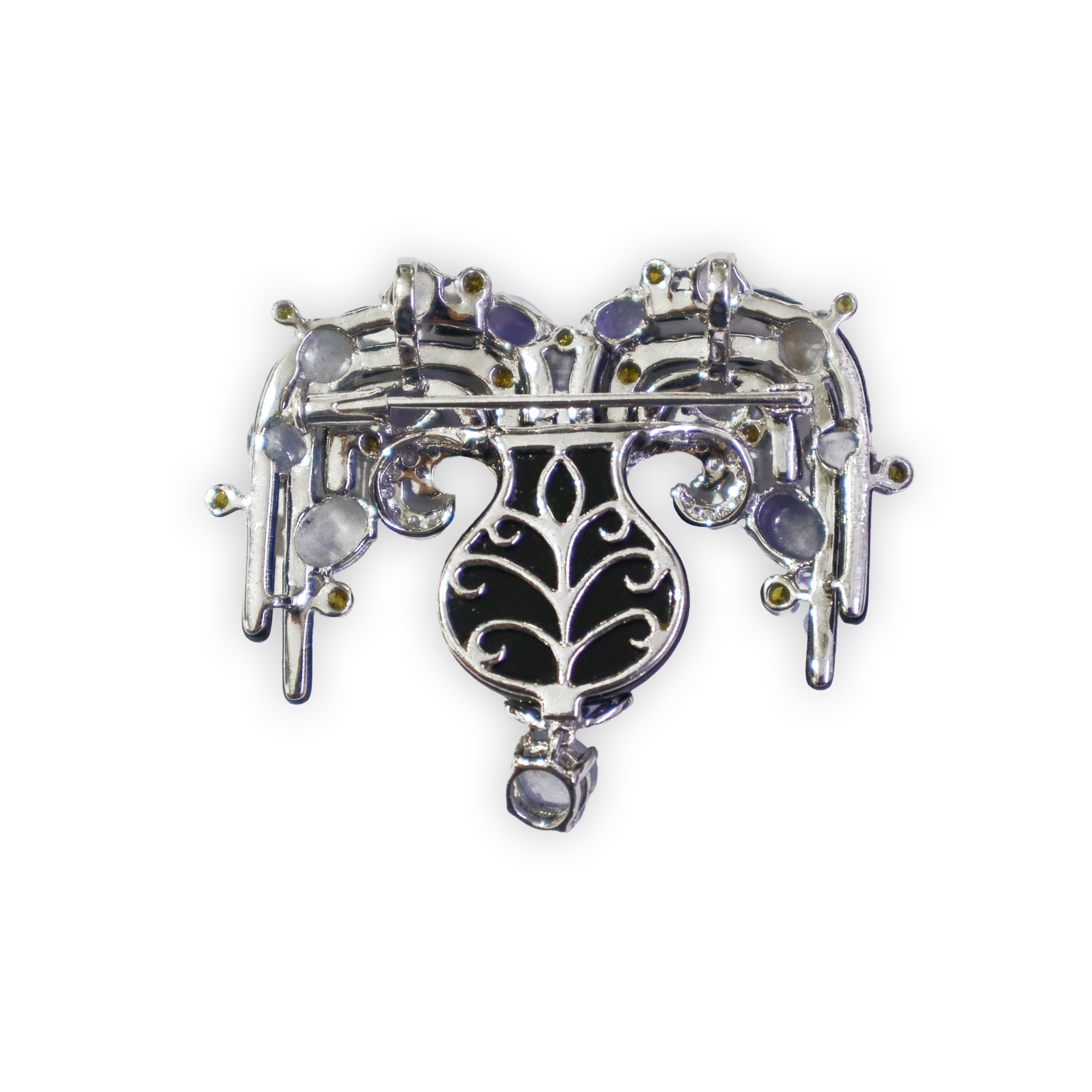 Pendentif/spilla a forma di polpo con base in onice pietre dure e brillanti e struttura in oro bi...