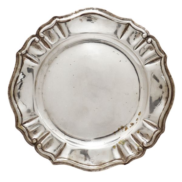 Round scalloped silver tray