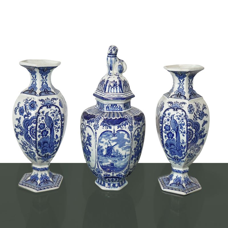 Delfts Olanda Boch - Trittico di tre vasi in ceramica smaltata
