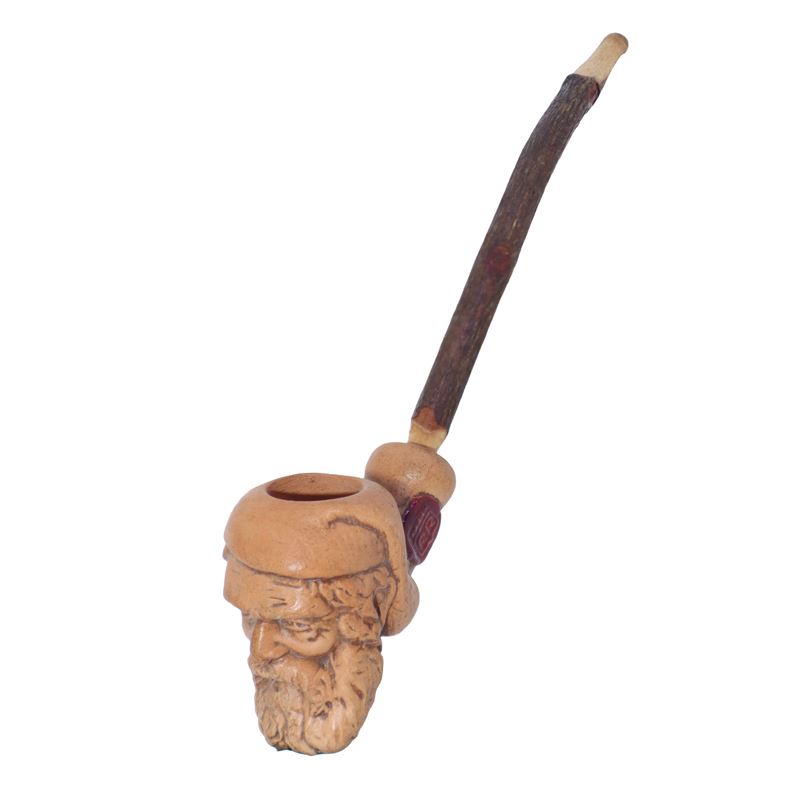 Pietro Cacciato Insilla - Pipa in terracotta con testa di uomo barbuto, bocchino in legno