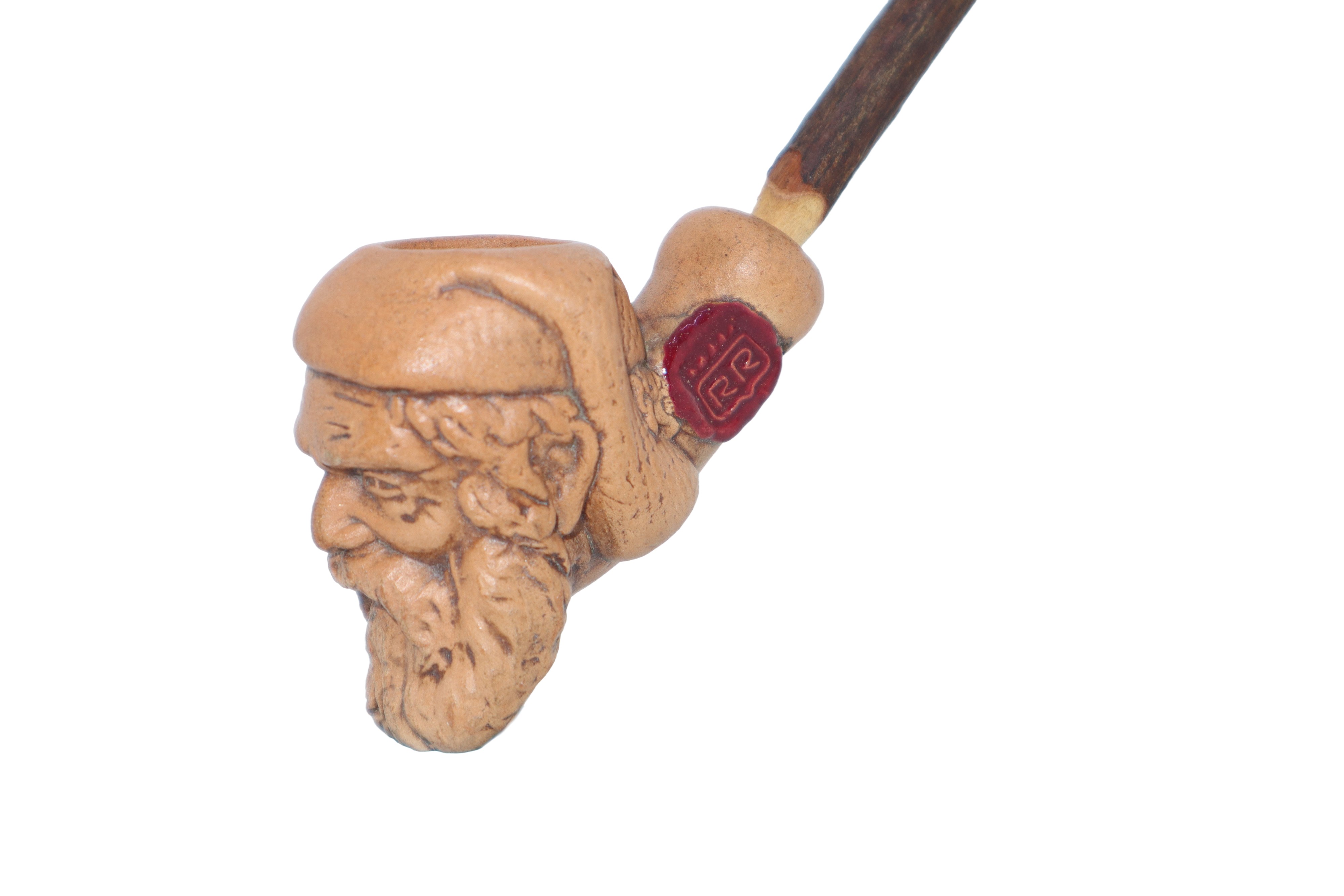 Pietro Cacciato Insilla - Pipa in terracotta con testa di uomo barbuto, bocchino in legno