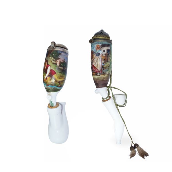 Number 2 Tyrolean pipes with painted majolica