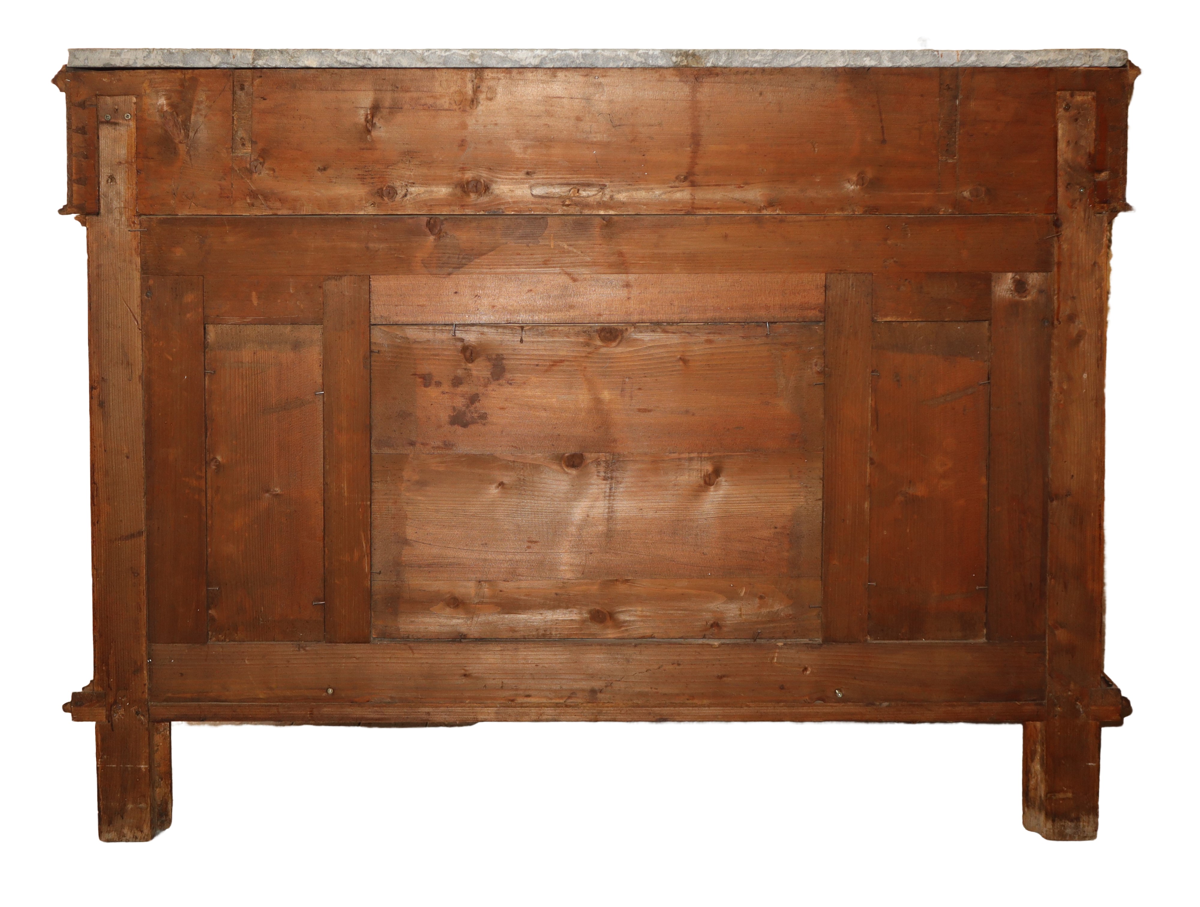 Consolle in Legno di Noce Marmo Grigio Bardiglio al Piano Due Cassetti Sottopiano e Piedi a Colon...