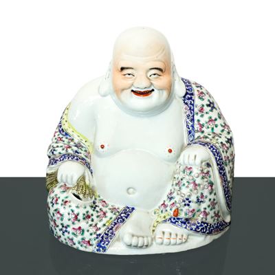 Buddha che Ride in Ceramica Policroma