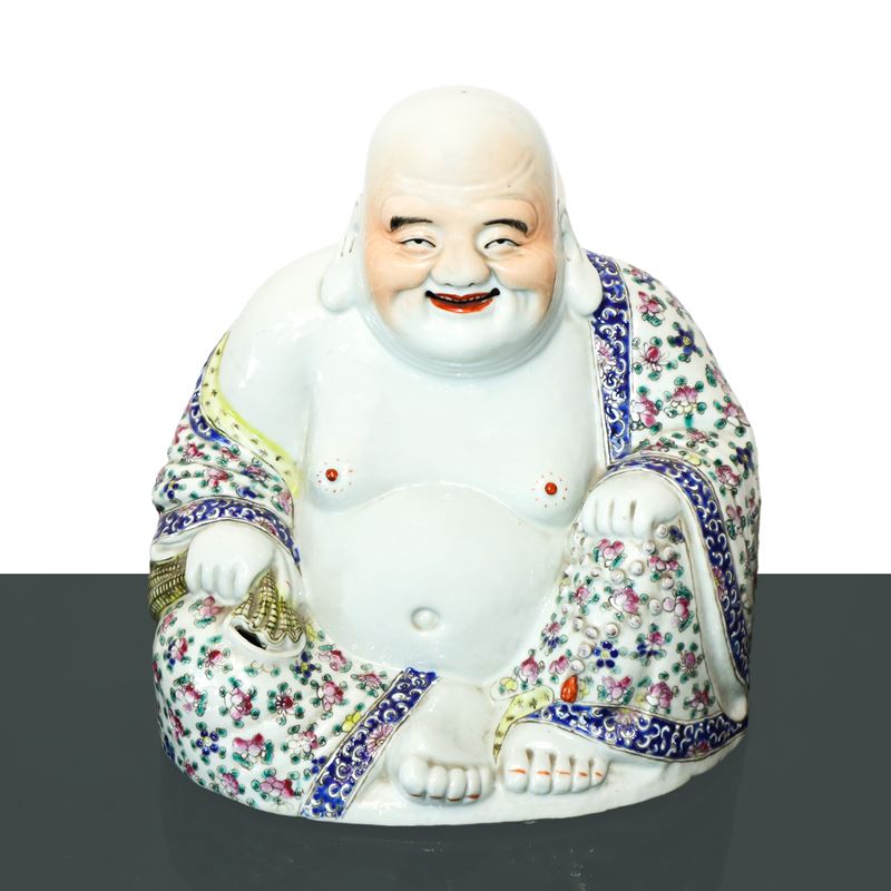 Buddha che Ride in Ceramica Policroma