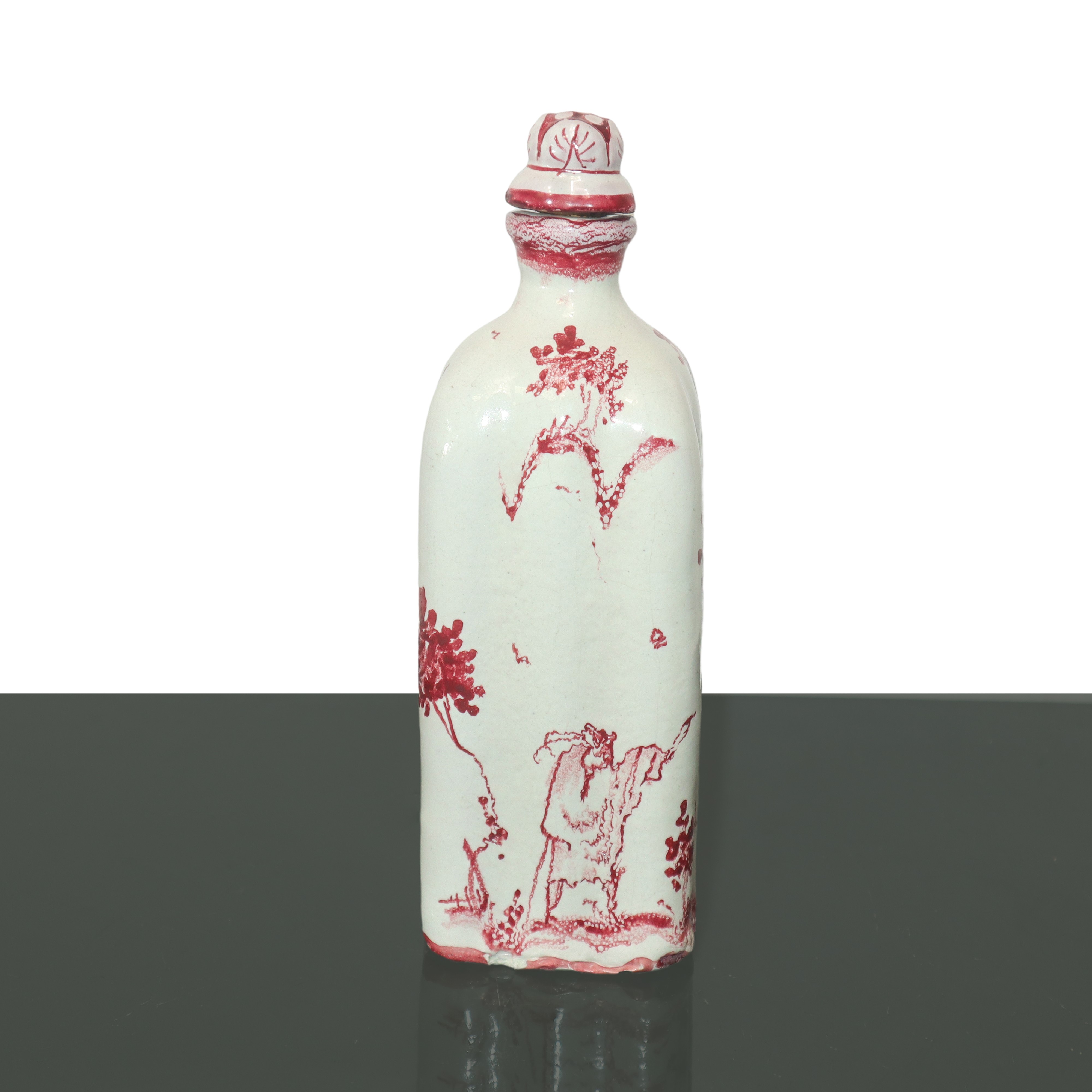 Castelli Arte Ceramica - Coppia di Bottiglie in Maiolica Bianca con Castello e Motivi Floreali Ro...