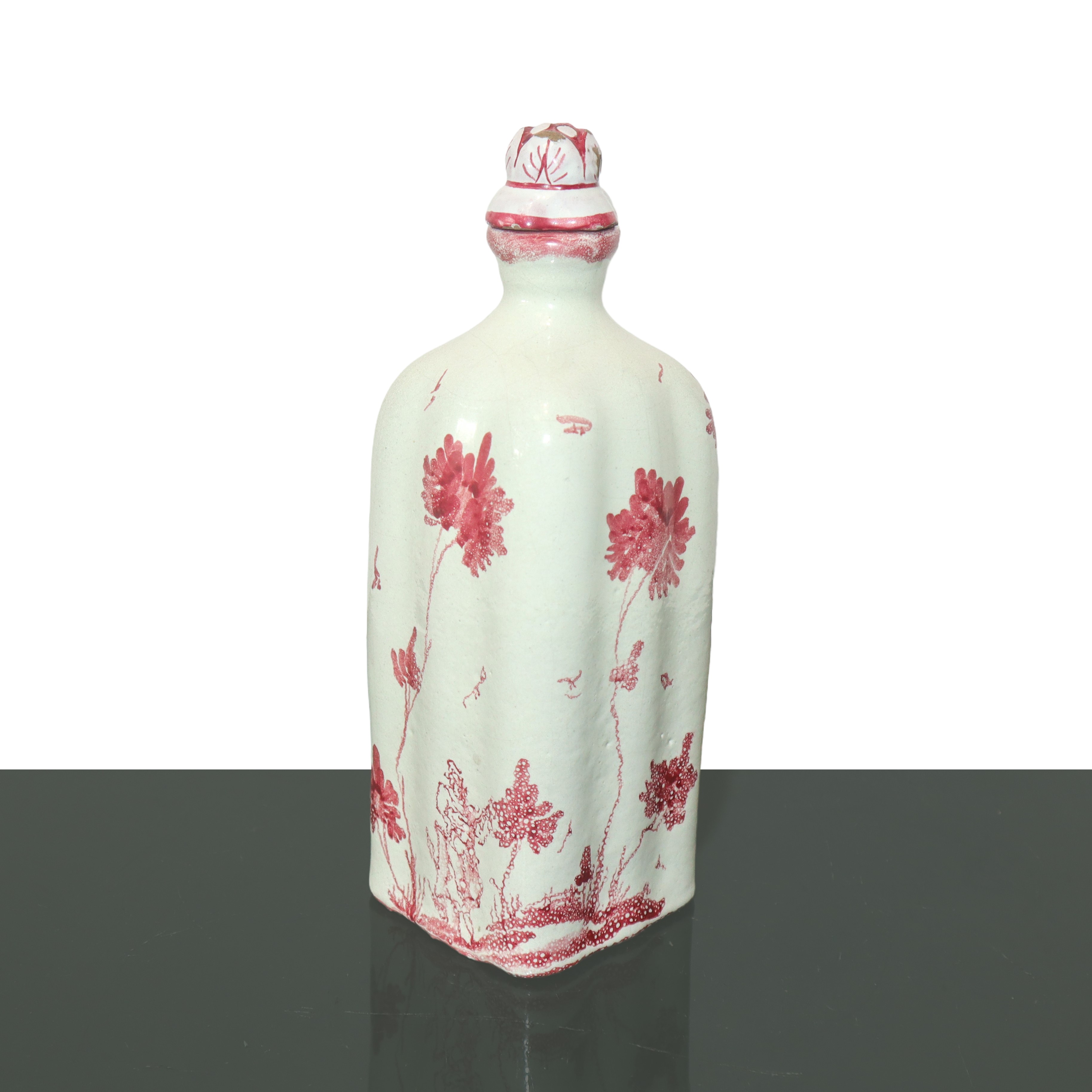 Castelli Arte Ceramica - Coppia di Bottiglie in Maiolica Bianca con Castello e Motivi Floreali Ro...