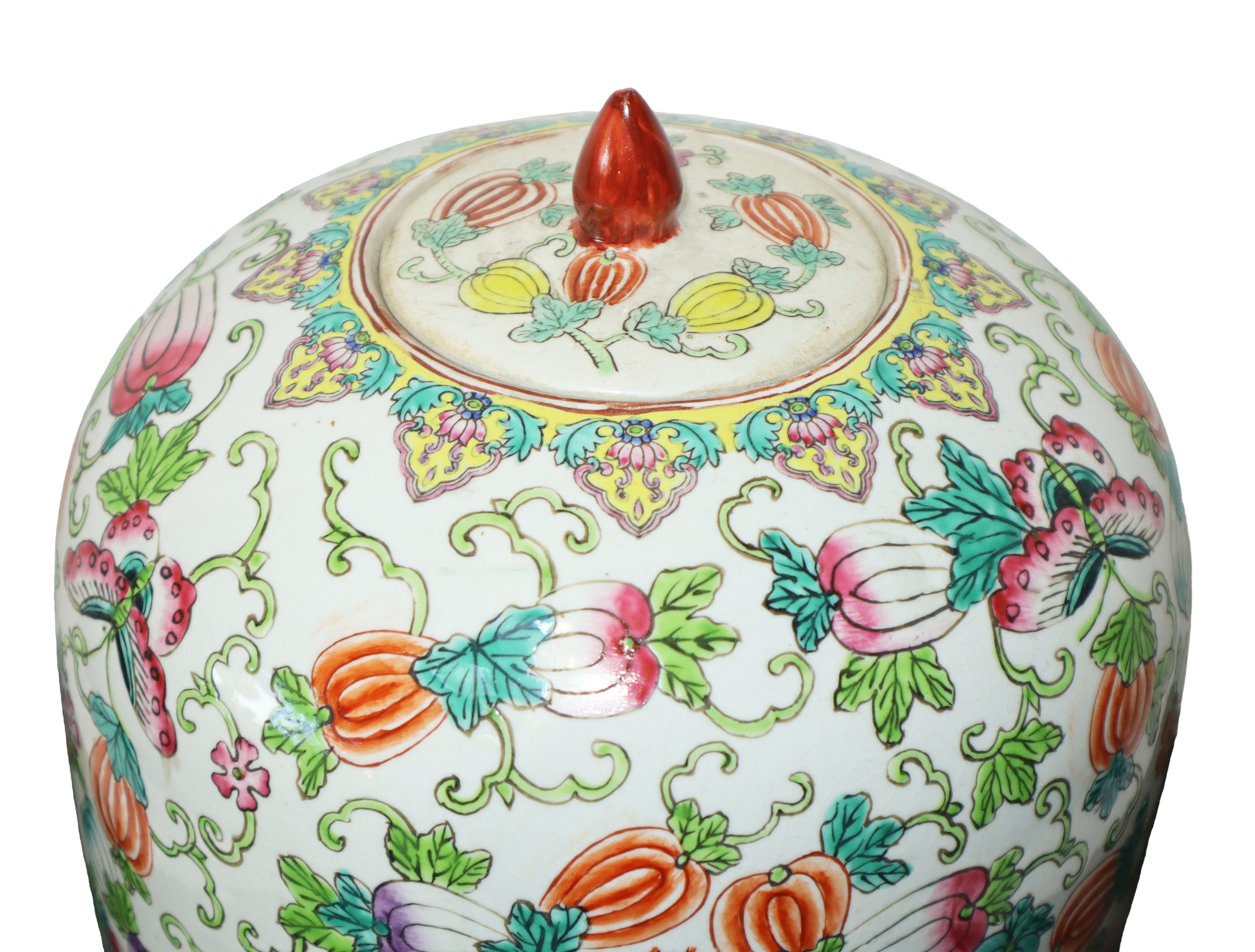 Poutiche cinese a motivi floreali con personaggi