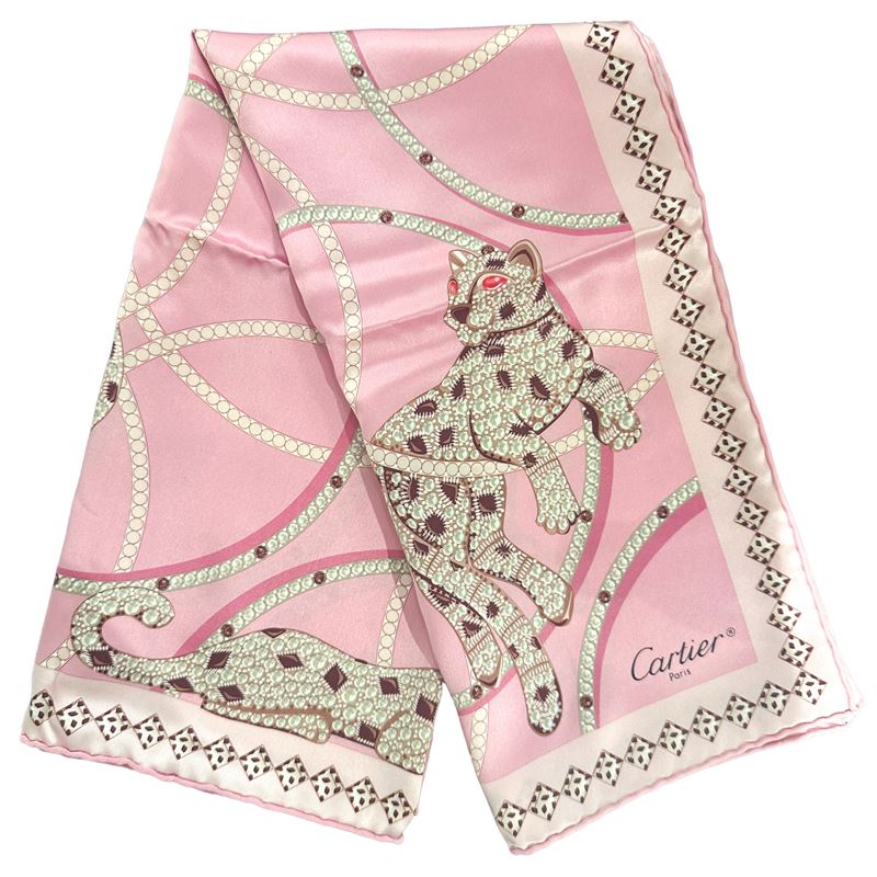 Cartier - Foulard in Seta Rosa con Pantere