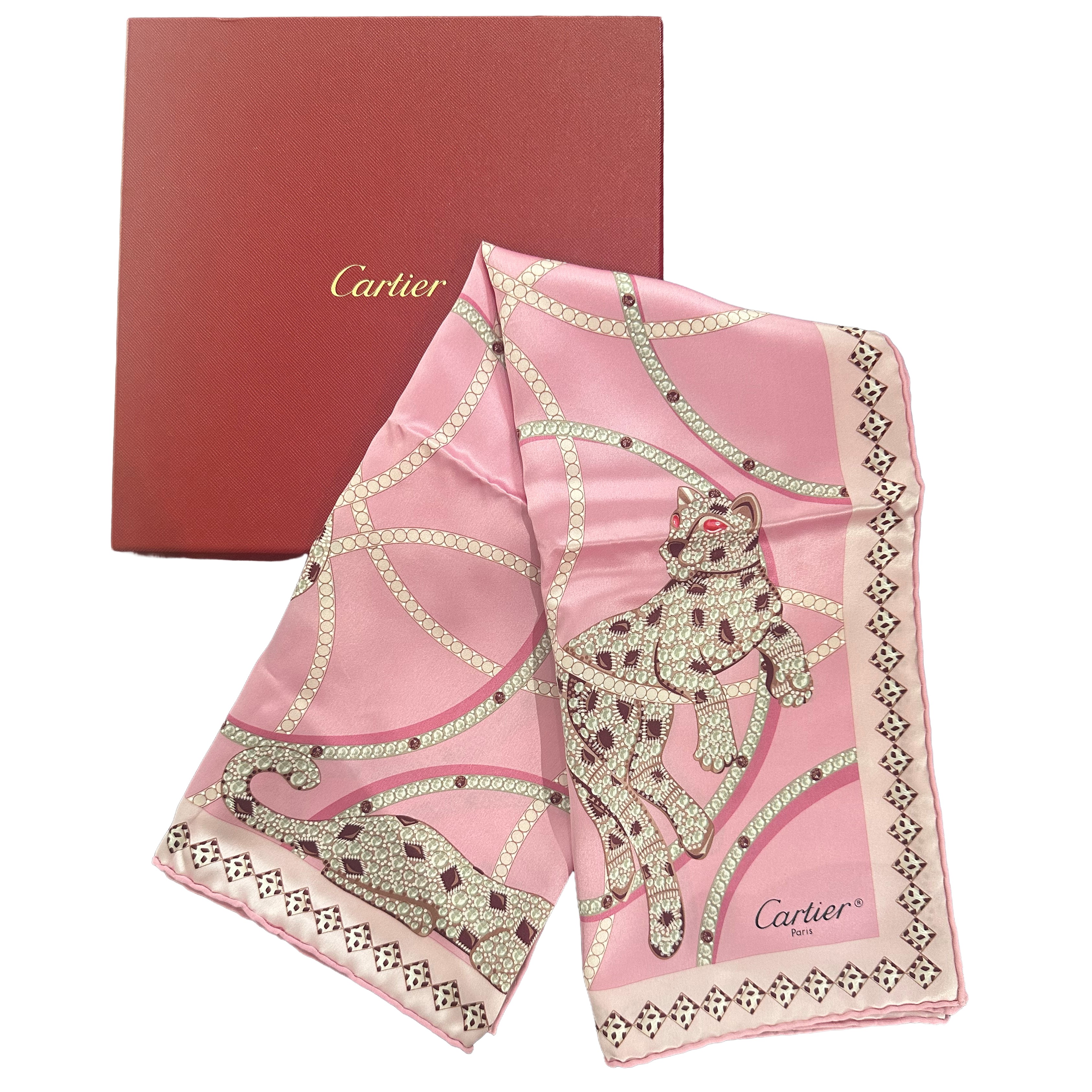 Cartier - Foulard in Seta Rosa con Pantere