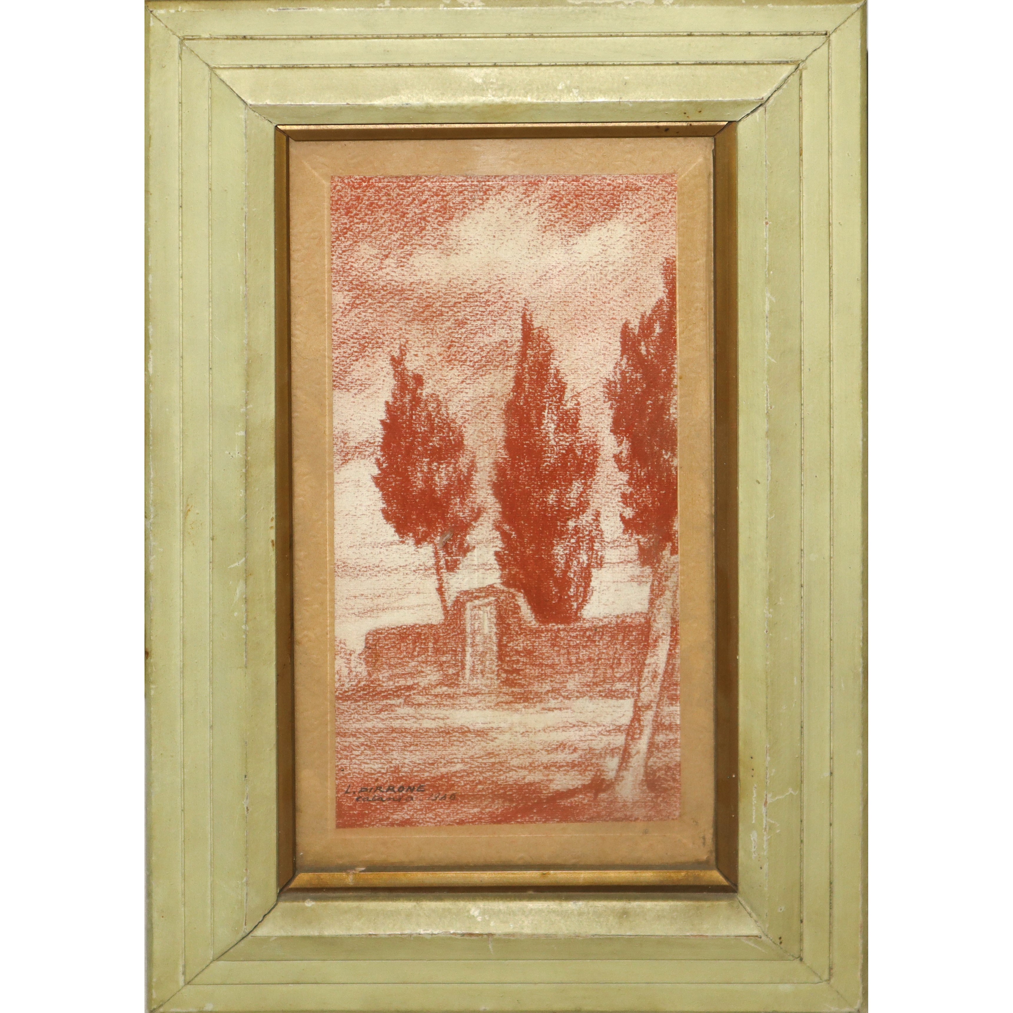 Luigi Pirrone - Coppia di Sanguigne Raffiguranti Paesaggi con Alberi