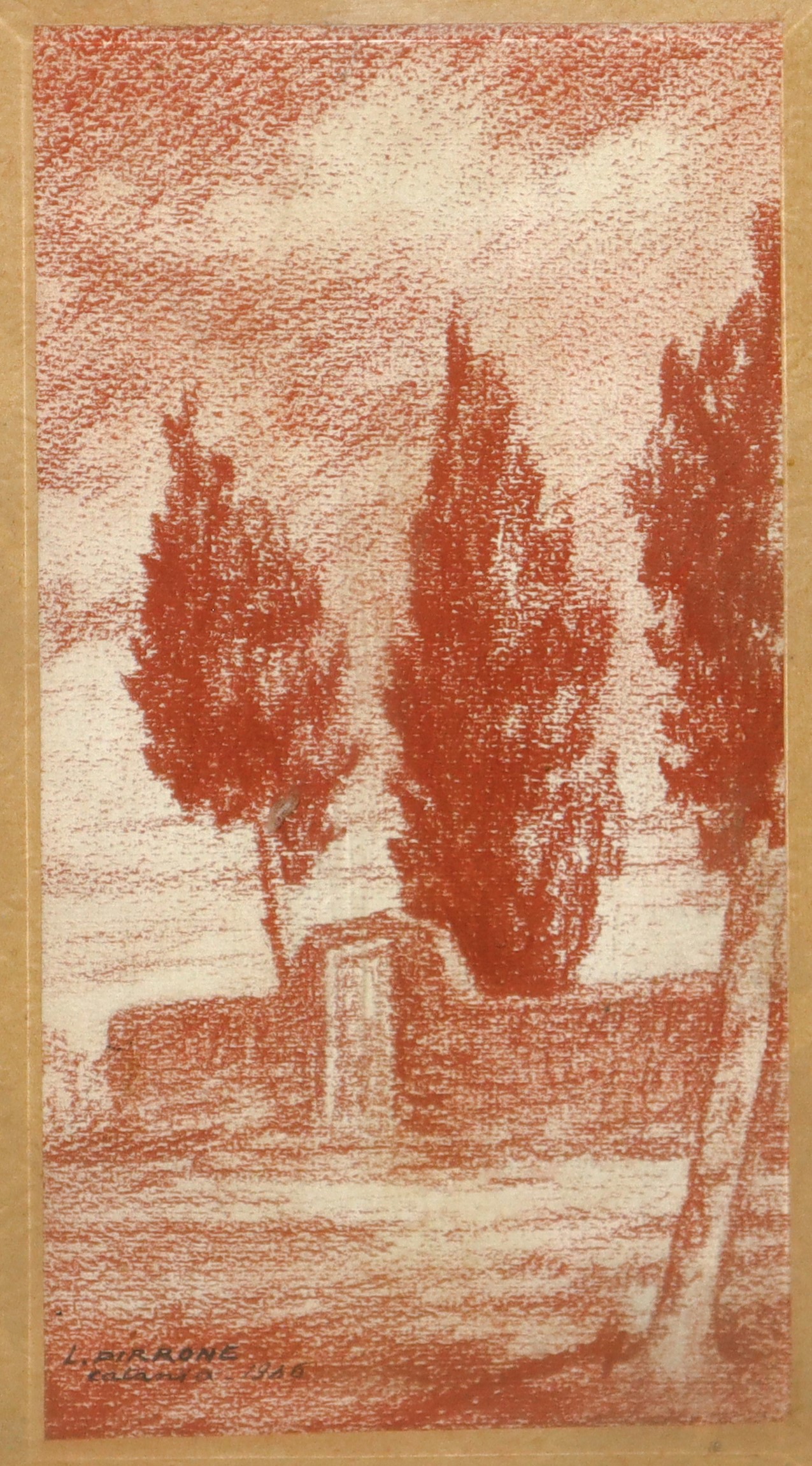 Luigi Pirrone - Coppia di Sanguigne Raffiguranti Paesaggi con Alberi