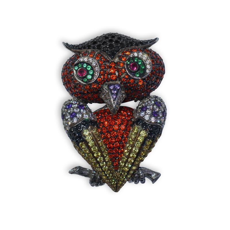 Spilla a forma di gufo, strass