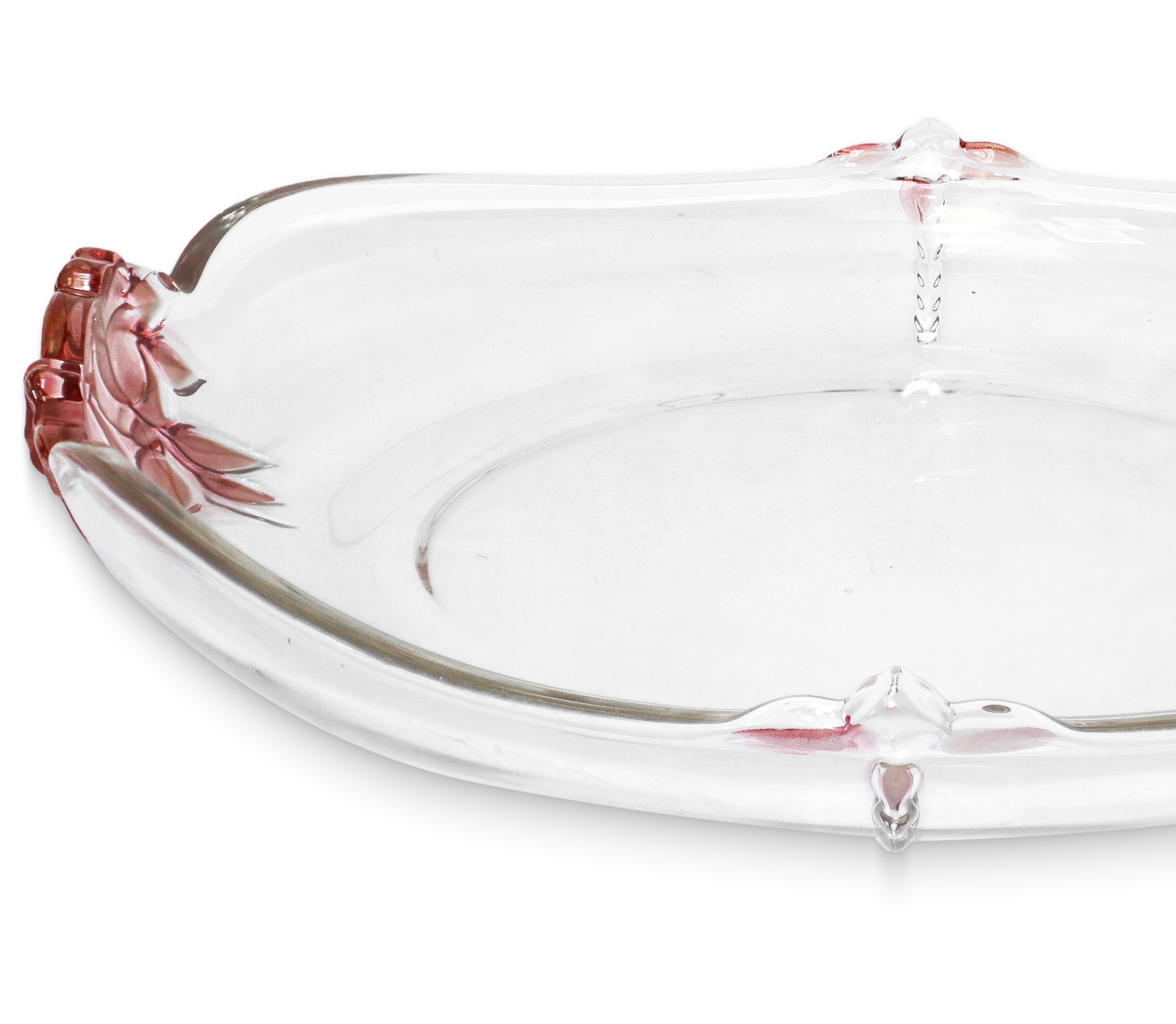 Centrotavola in vetro con fiori e libellule in rilievo ai lati