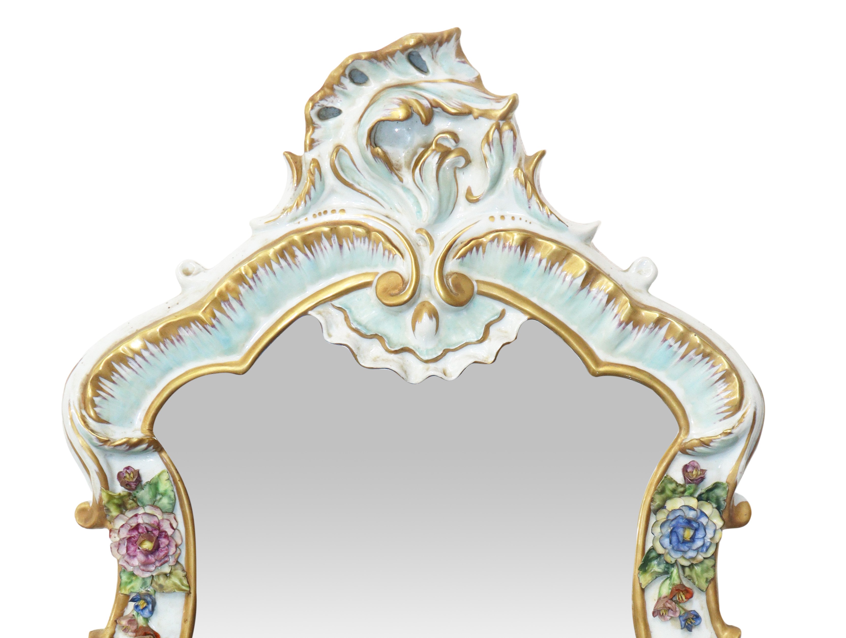 Specchiera in Porcellana di Capodimonte con Puttini Dorati