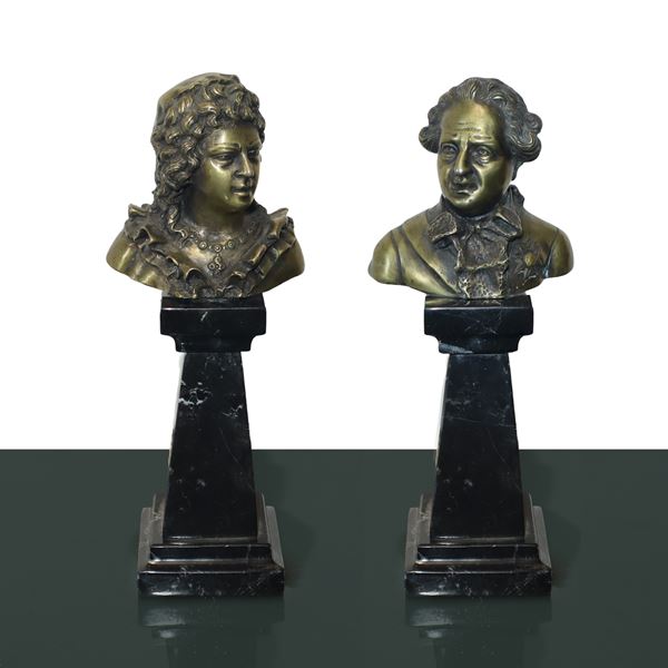 Pair of bronze half-busts