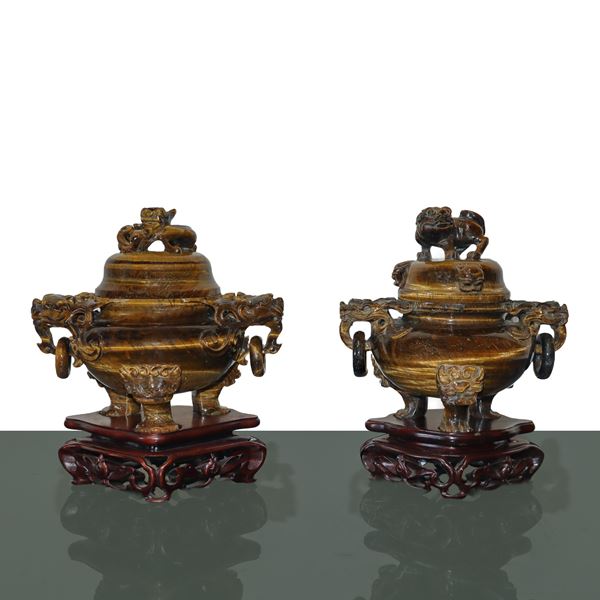 Pair of Chinese Tiger Eye Poutiche