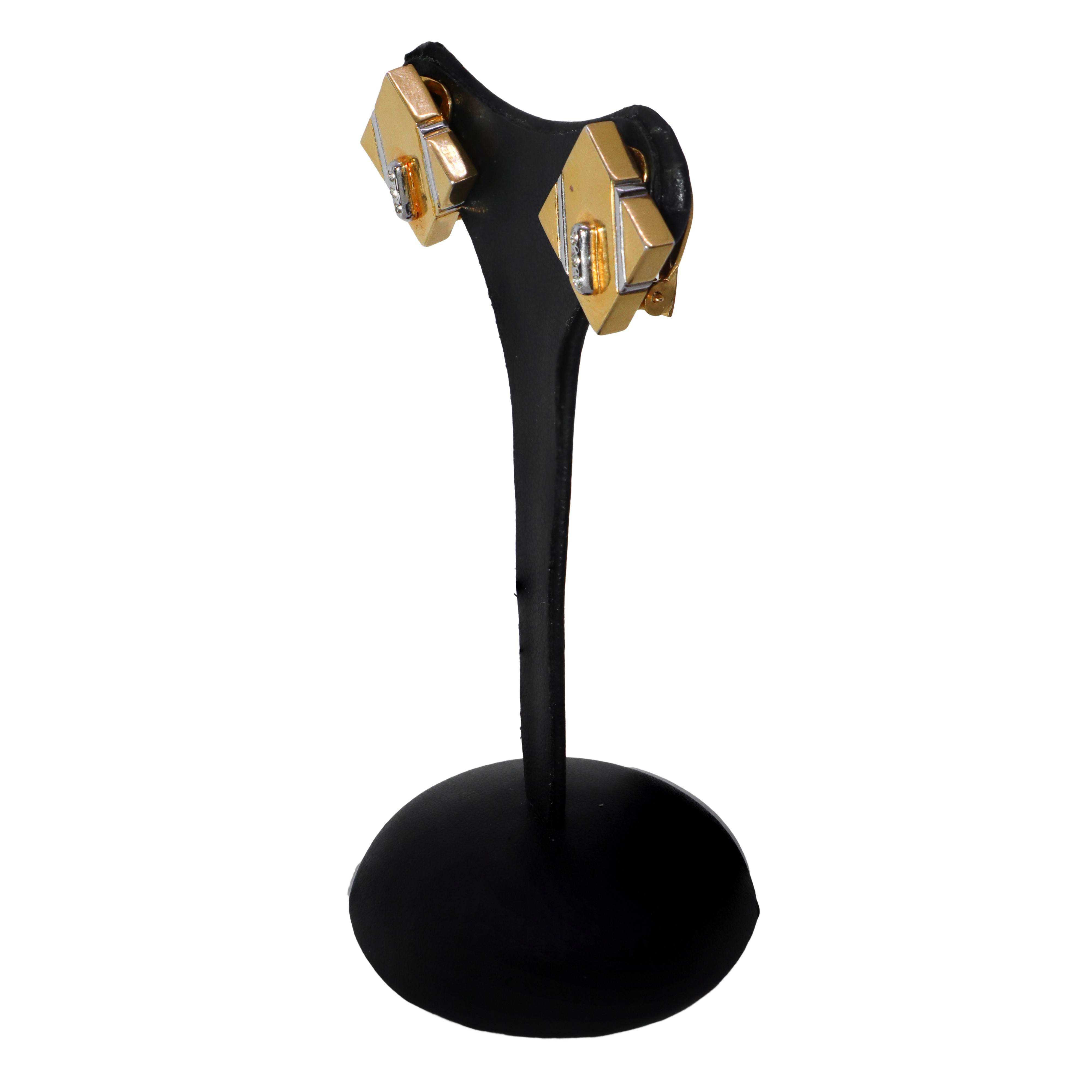 Orecchini a clip a rombo con strass sul fronte