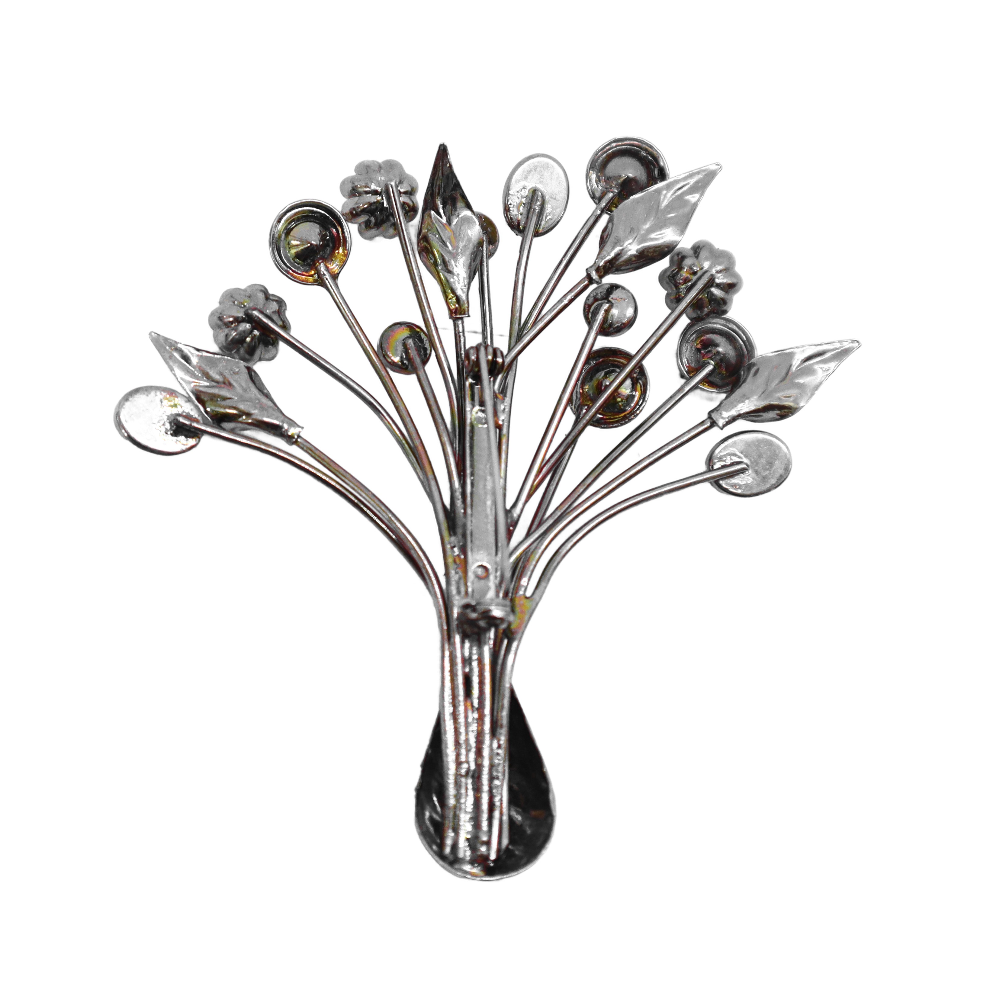 Spilla vaso di fiori con pietre colorate