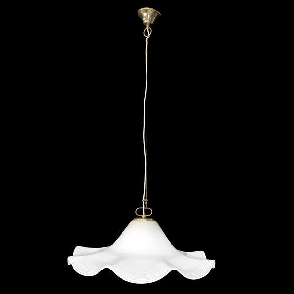 Lampada a sospensione vintage in vetro di Murano bianco Lattimo