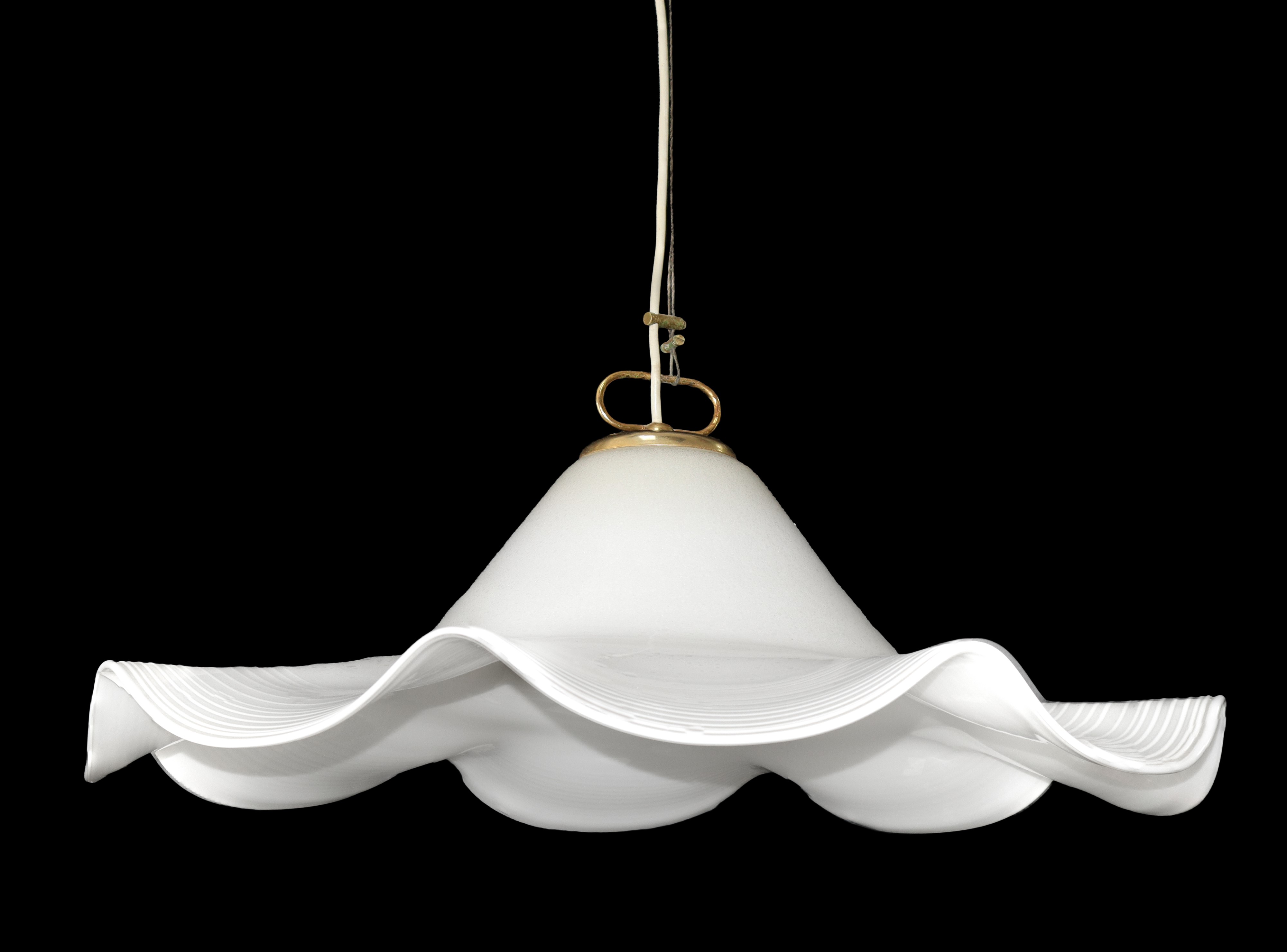 Lampada a sospensione vintage in vetro di Murano bianco Lattimo