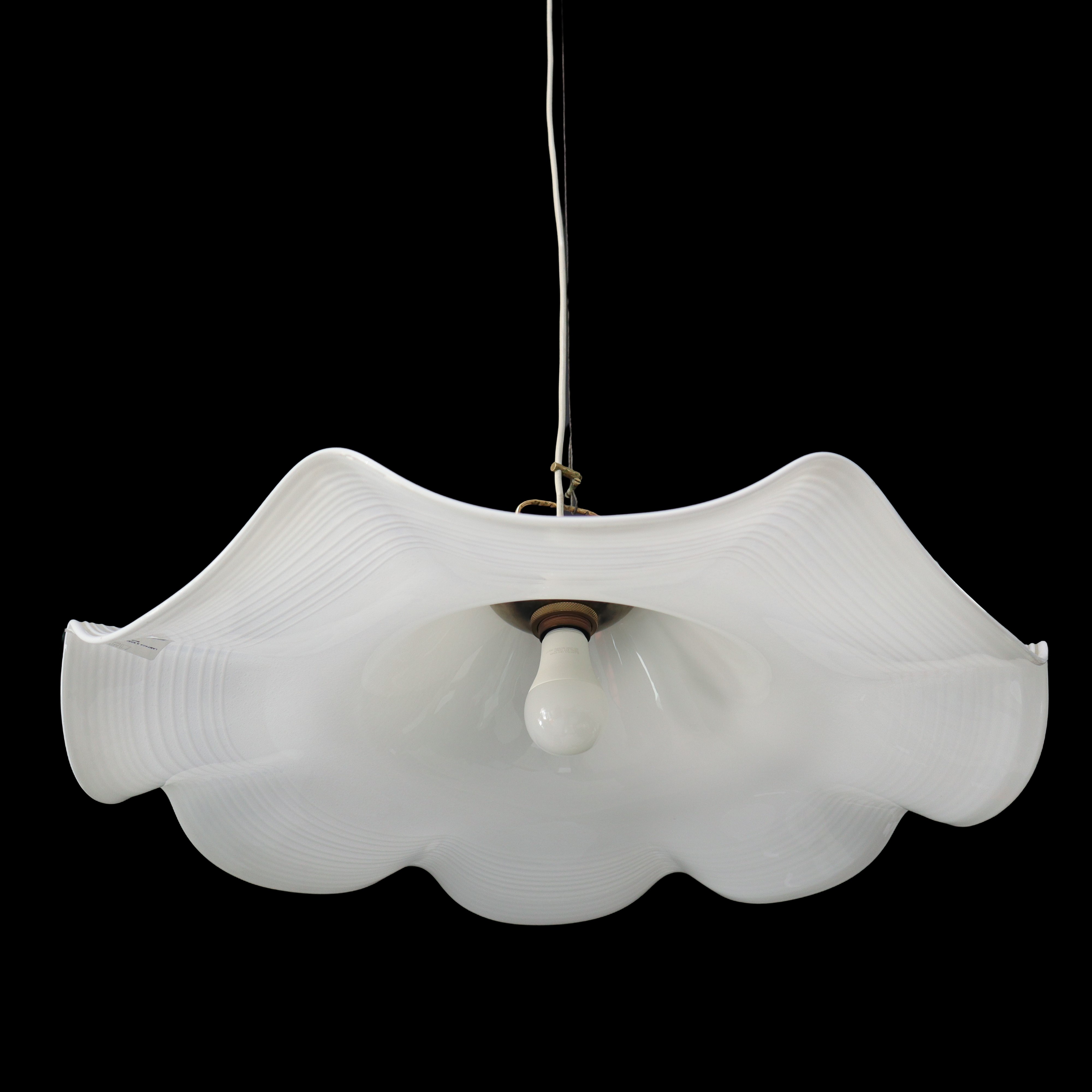 Lampada a sospensione vintage in vetro di Murano bianco Lattimo