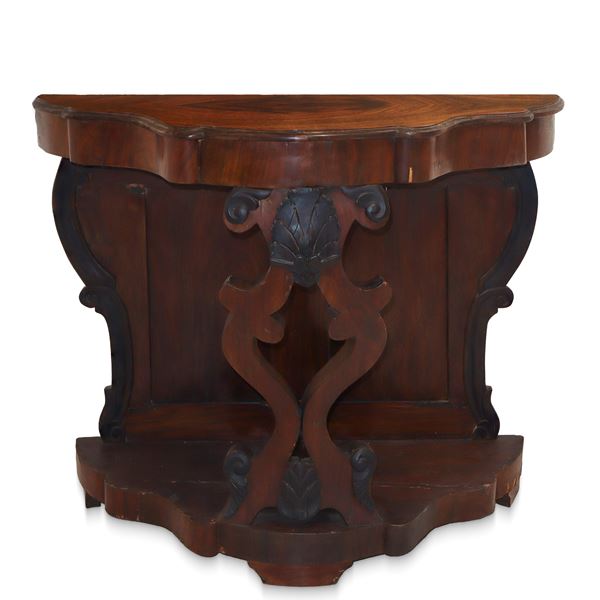 Louis Philippe console in mahogany wood with black ebonized front