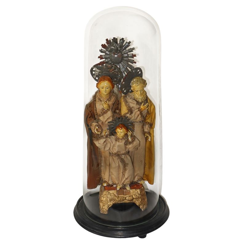 Sacra Famiglia in Porcellana Sotto Teca di Vetro