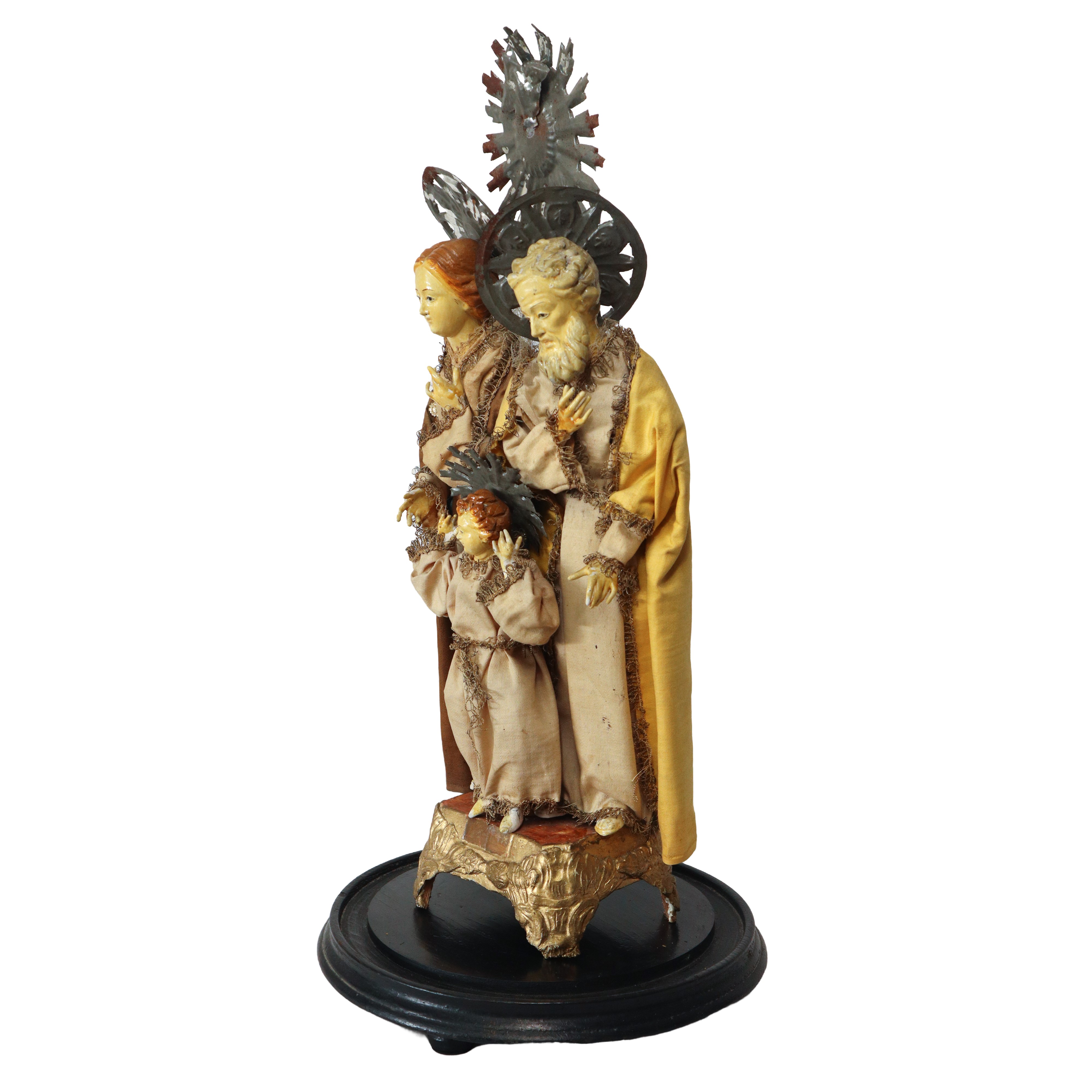 Sacra Famiglia in Porcellana Sotto Teca di Vetro