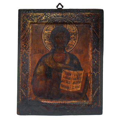 Icona Russa Raffigurante Cristo Pantocratore con Libro