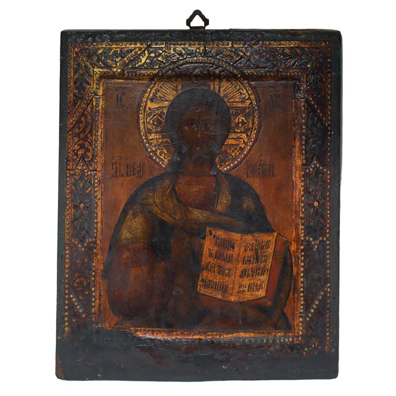Icona Russa Raffigurante Cristo Pantocratore con Libro