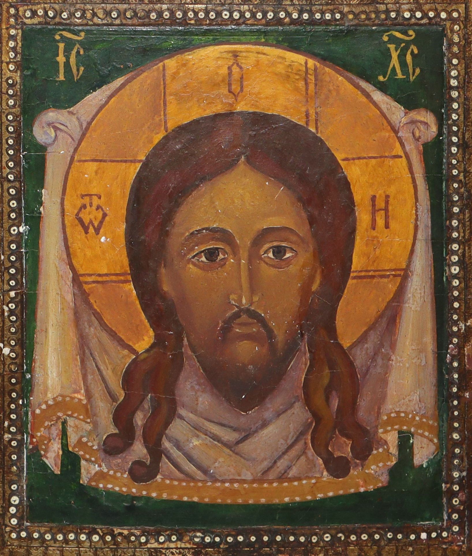 Icona Russa Raffigurante Santo Volto di Cristo e Quattro Santi ai Lati