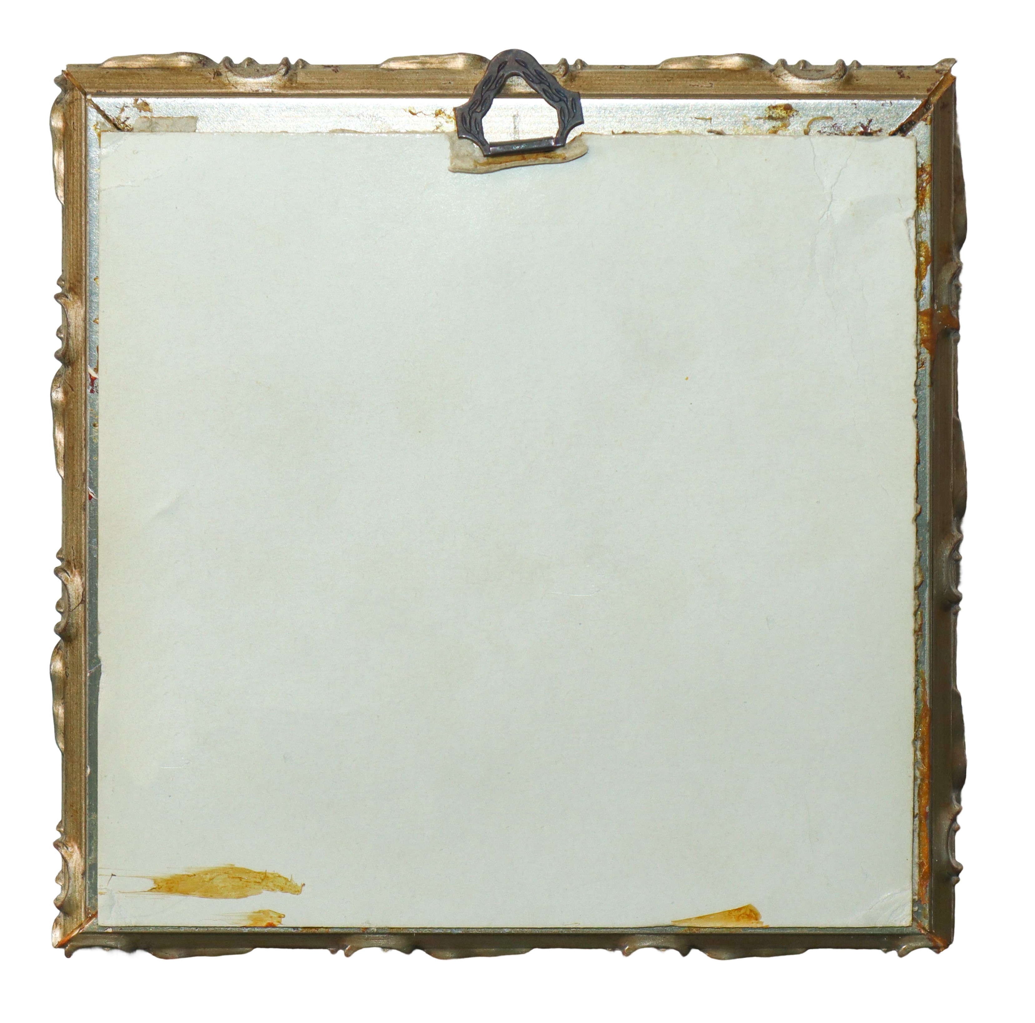 Crocifisso in metallo argentato e dorato con smalti, in teca.