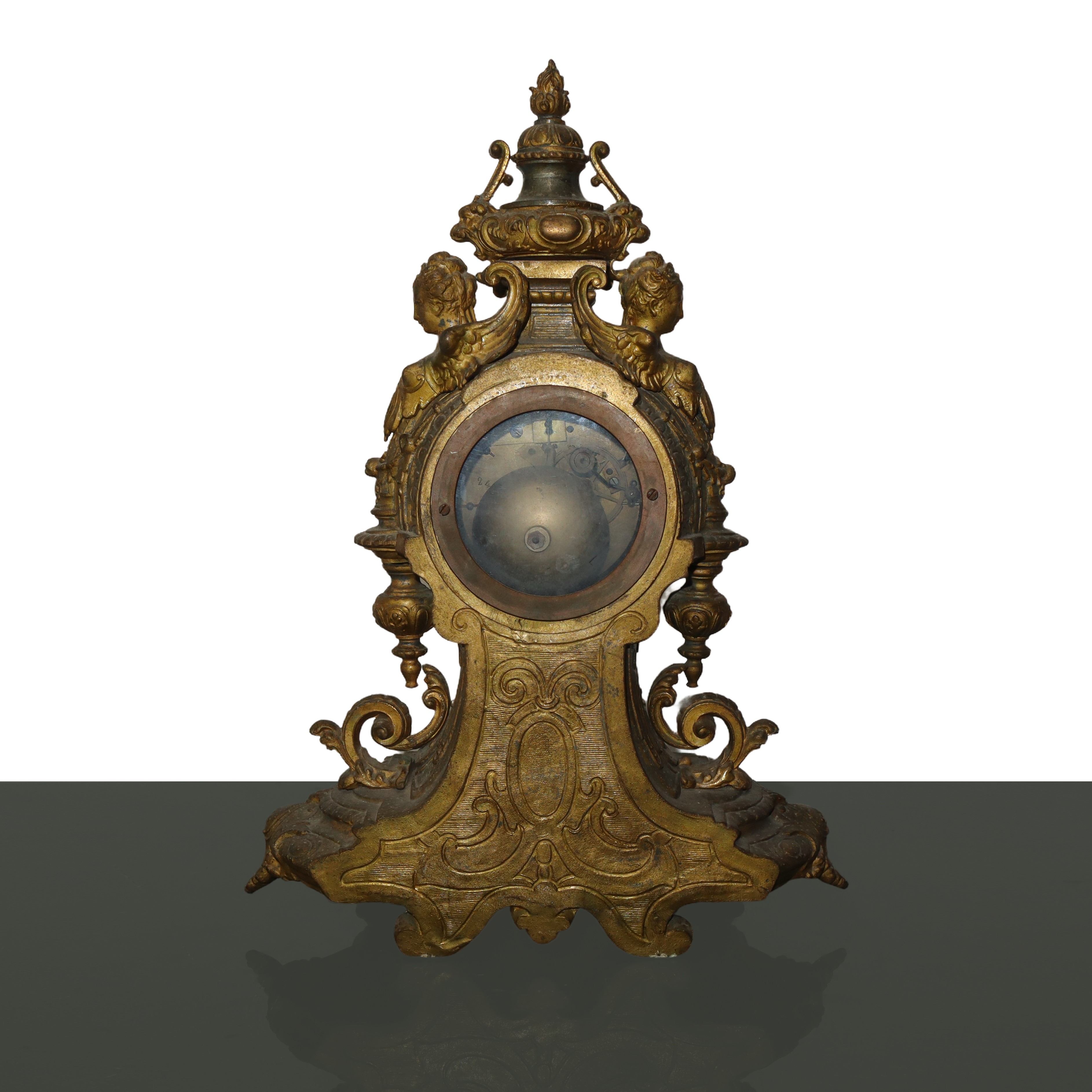 Trittico in Bronzo Dorato Composto da Orologio e Due Candelabri