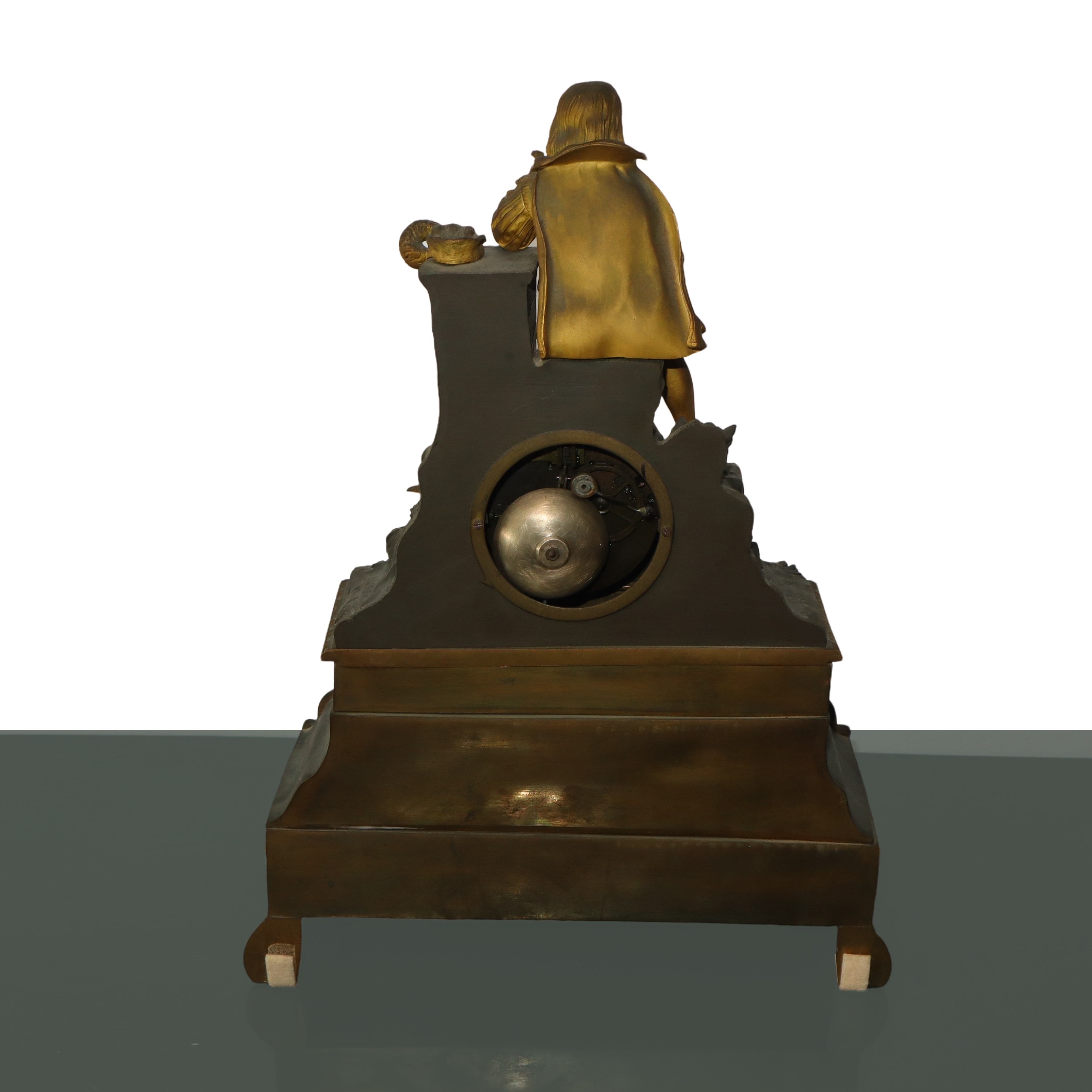 Orologio da Tavolo in Metallo Dorato con Figura di Pensatore