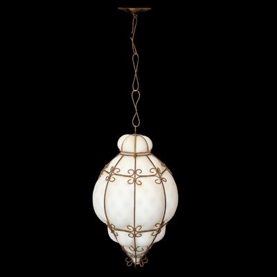 Lampadario in Vetro di Murano Bianco Lattimo con Struttura in Metallo