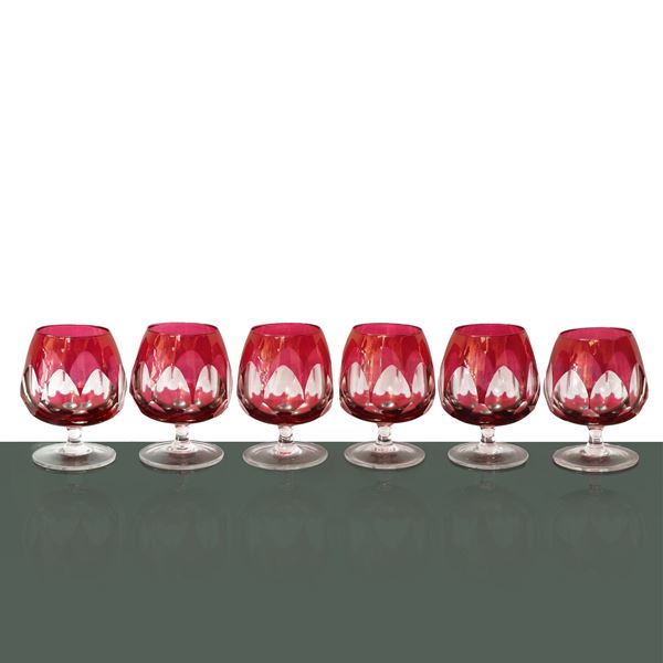 Nachtmann - Six faceted amaranth crystal cognac glasses