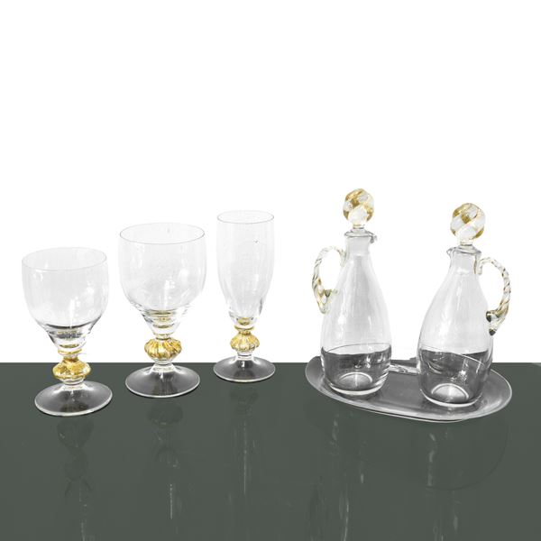 Set of six glasses, in crystal with gold filigree details