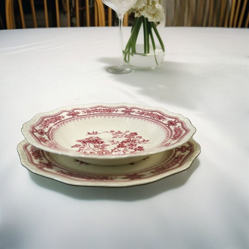 Mason's Patent Ironstone Manchu England - Servizio in Terraglia Bianco con Decori Rosati