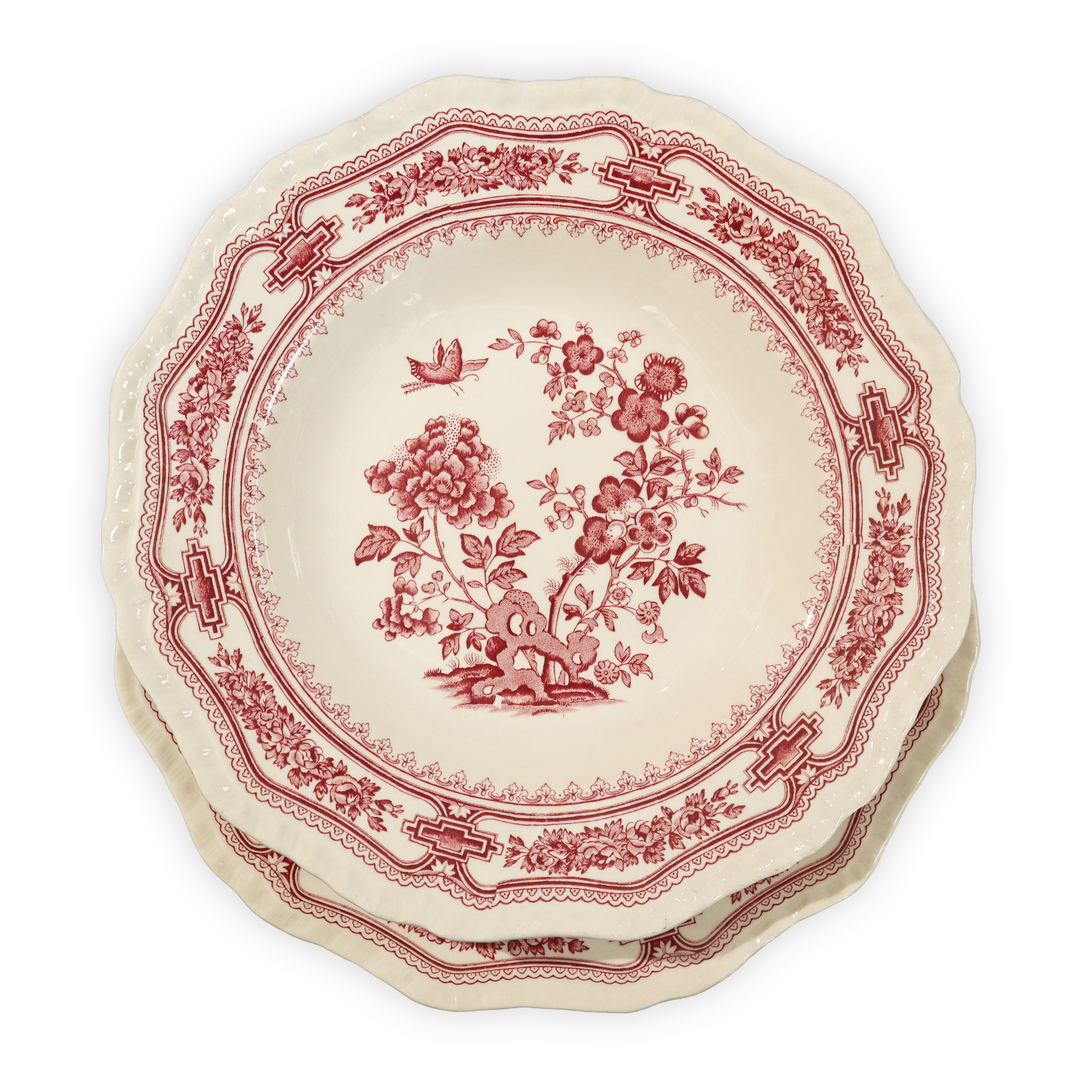 Mason's Patent Ironstone Manchu England - Servizio in Terraglia Bianco con Decori Rosati