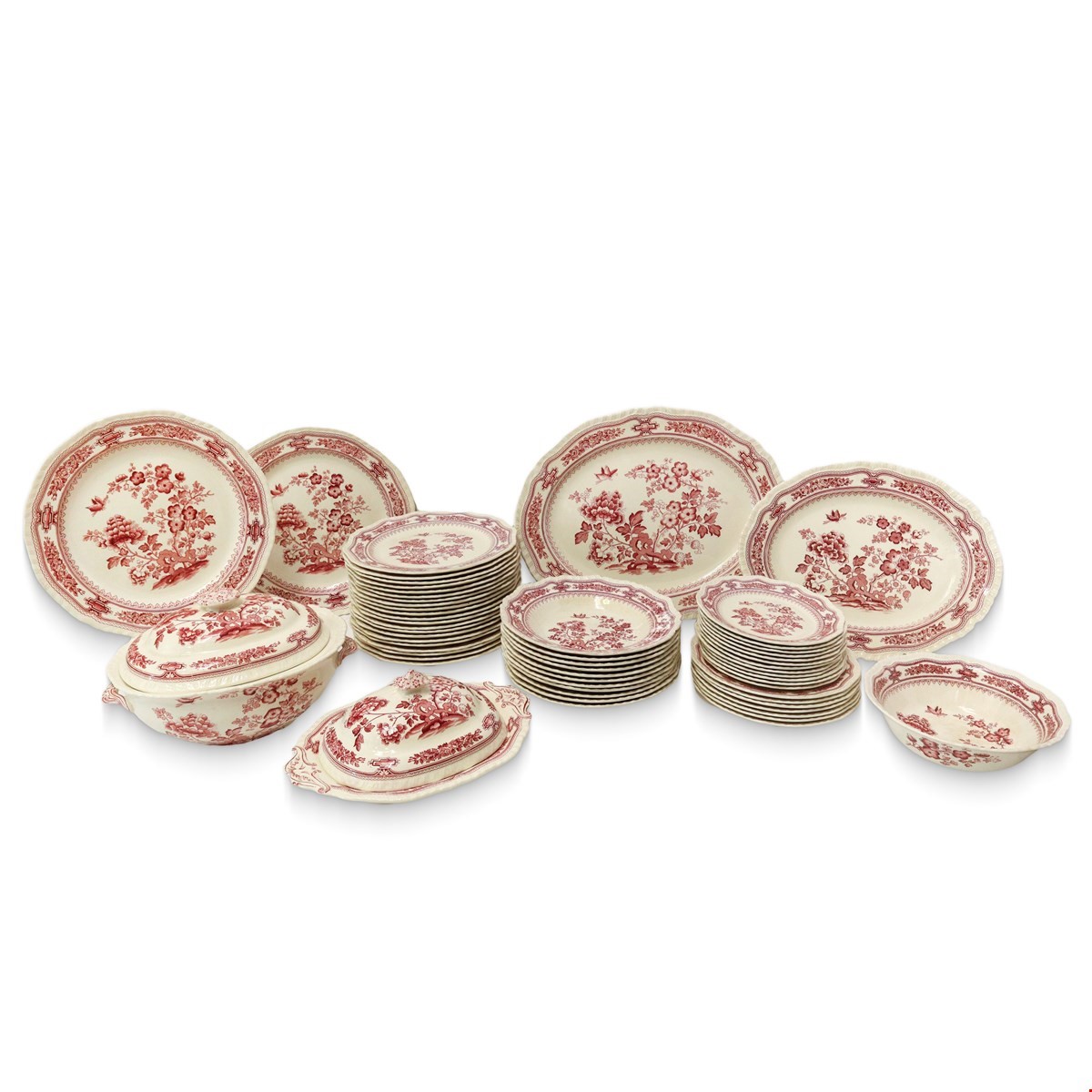 Mason's Patent Ironstone Manchu England - Servizio in Terraglia Bianco con Decori Rosati